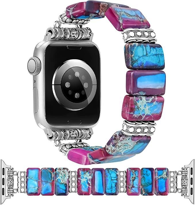 Imperial Stone Elastic Handmade Beaded Strap for Apple Watch (4)