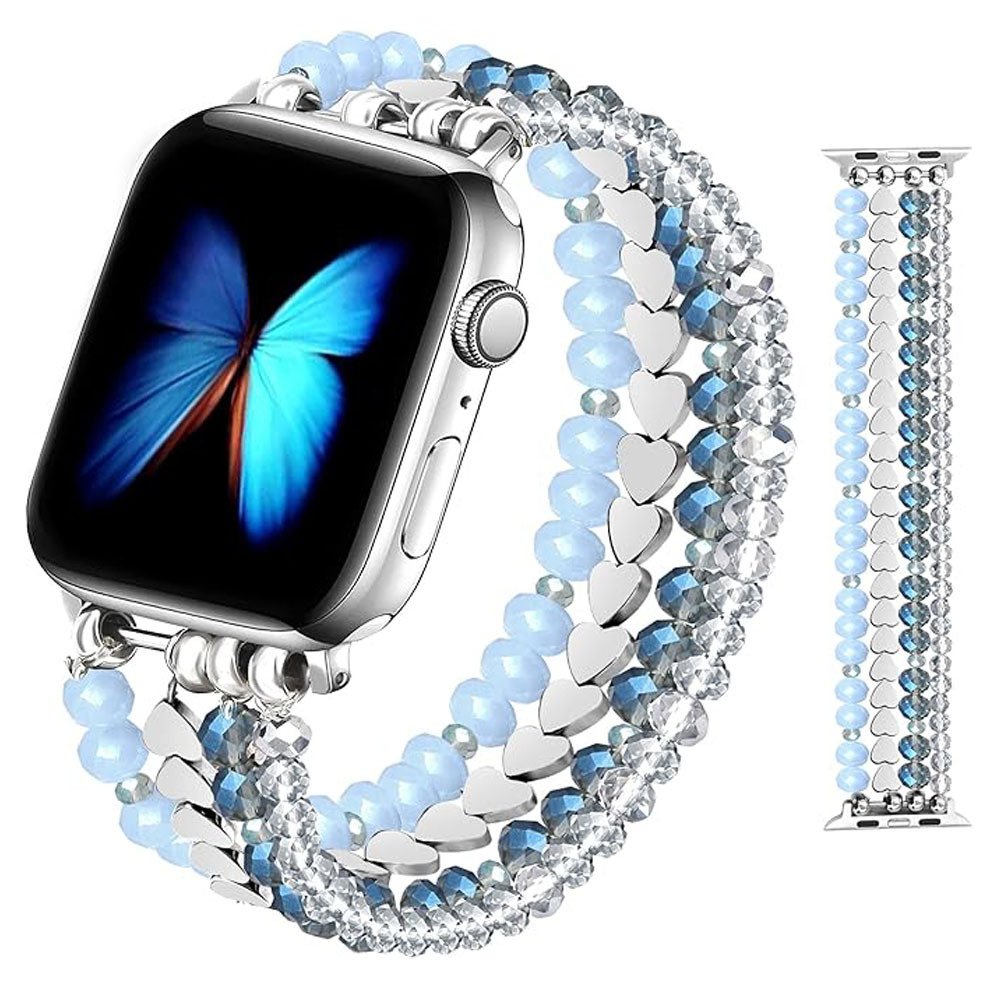 Luxury Crystal Pearl & Black Onyx Stretch Beaded Apple Watch Band (10)