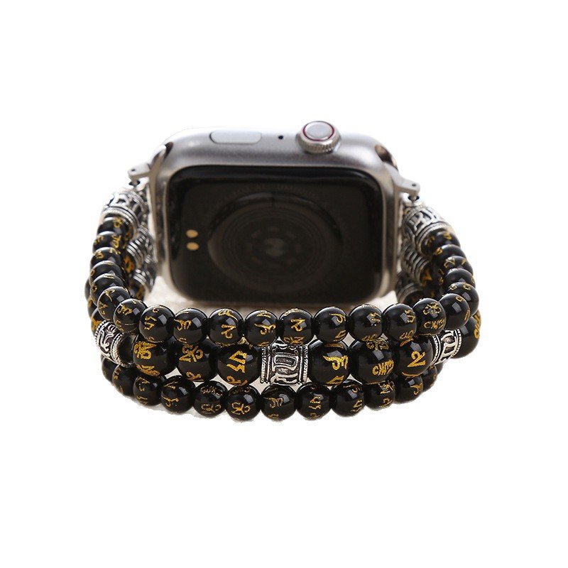 Om Mani Padme Hum Agate Stretch Beaded Apple Watch Band (1)