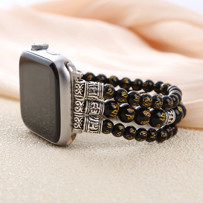 Om Mani Padme Hum Agate Stretch Beaded Apple Watch Band (4)